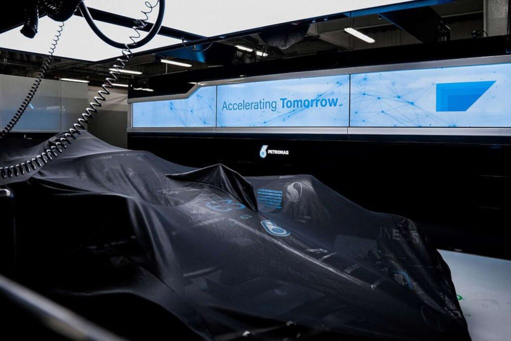 Mercedes garage with SAP branding