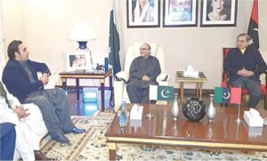 At the Bilawal House in Lahore, PPP leaders Asif Ali Zardari and Bilawal Bhutto-Zardari meet a group from the PML-N, which is led by former prime minister Shehbaz Sharif.